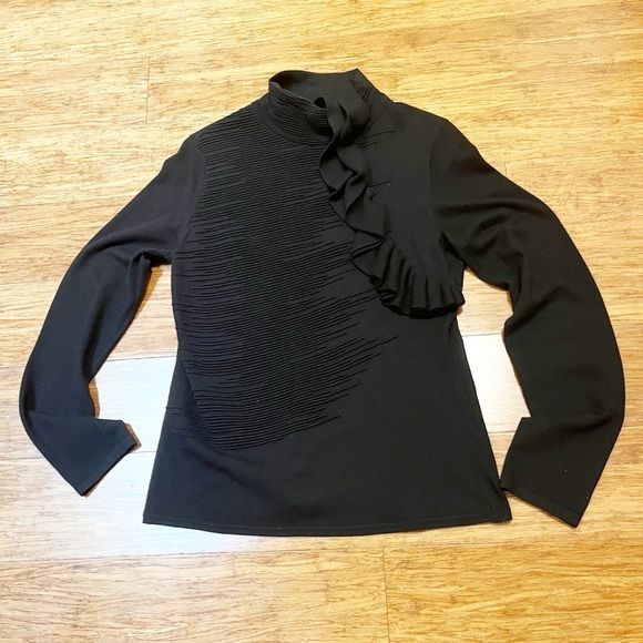 Etcetera Women’s Medium Black Soft Long Sleeve Ribbed Turtleneck Ruffled Sweater - Picture 1 of 13